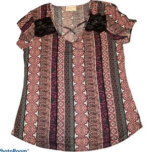 Paisley Print Cross Front Shirt Top MED